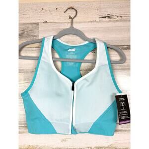 Avia Women’s XXXL Blue Medium Support Front Zip Racerback Sports Bra NWT
